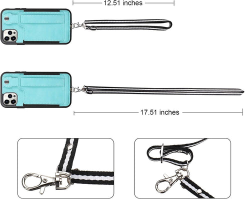 TOOVREN Wallet Case for iPhone 12/12 Pro Lanyard with Strap, Compatible with iPhone 12 6.1" 2020,Slim Designer Wallet Protective Case with Card Ho...